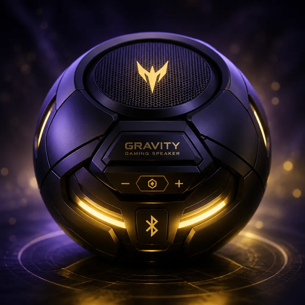 Enceinte futuriste sphérique GRAVASTAR MERCURY X PRO en alliage méca sombre et or