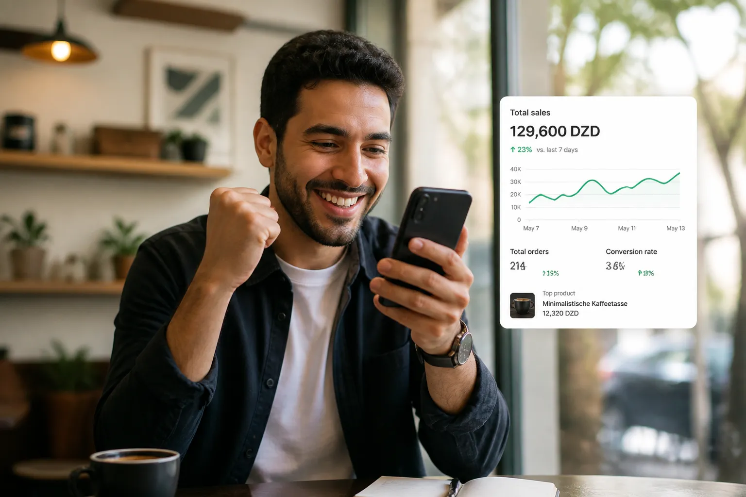 Algerian e-commerce merchant at work