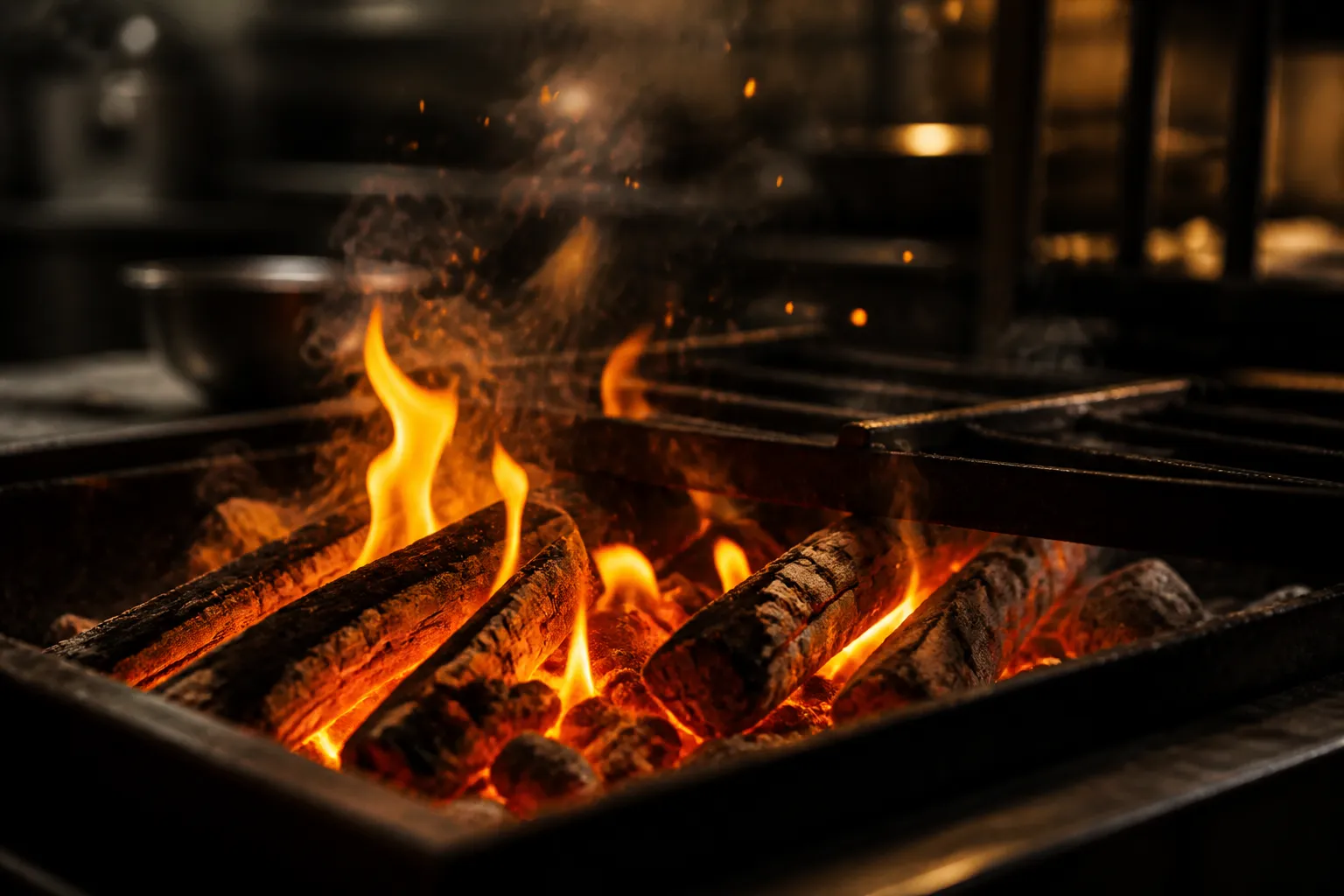 Flammes et braises incandescentes dans la cuisine