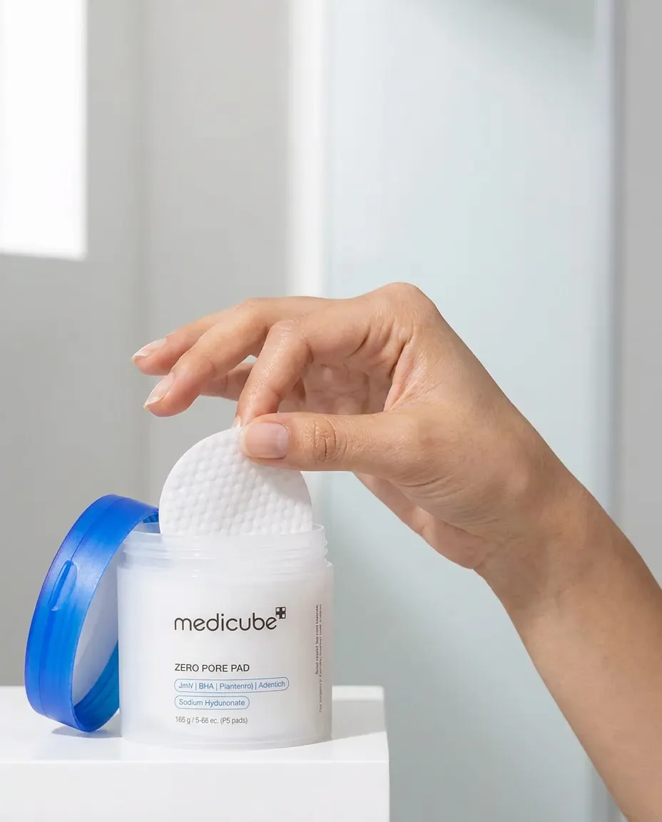 يد ترفع pad بيضاء من علبة Zero Pore Pad مفتوحة