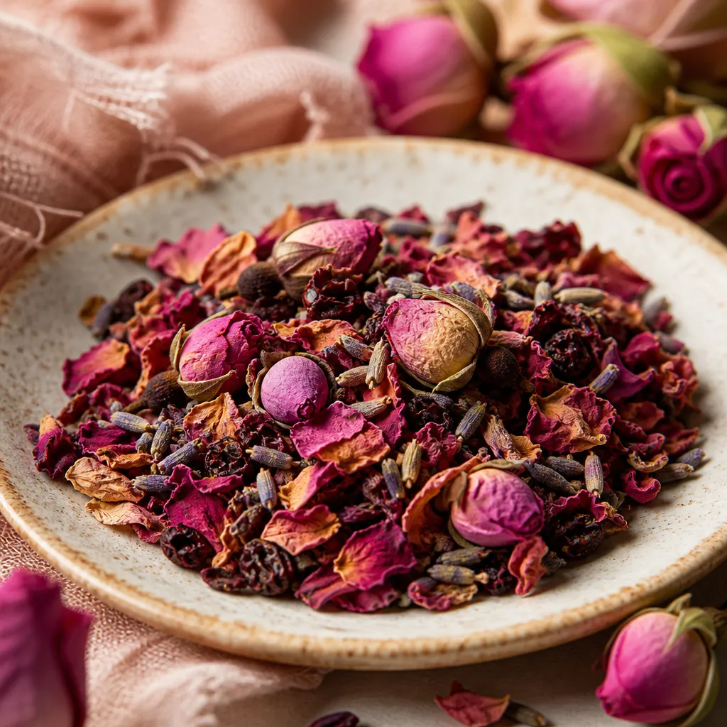 Infusion aux pétales de rose et lavande