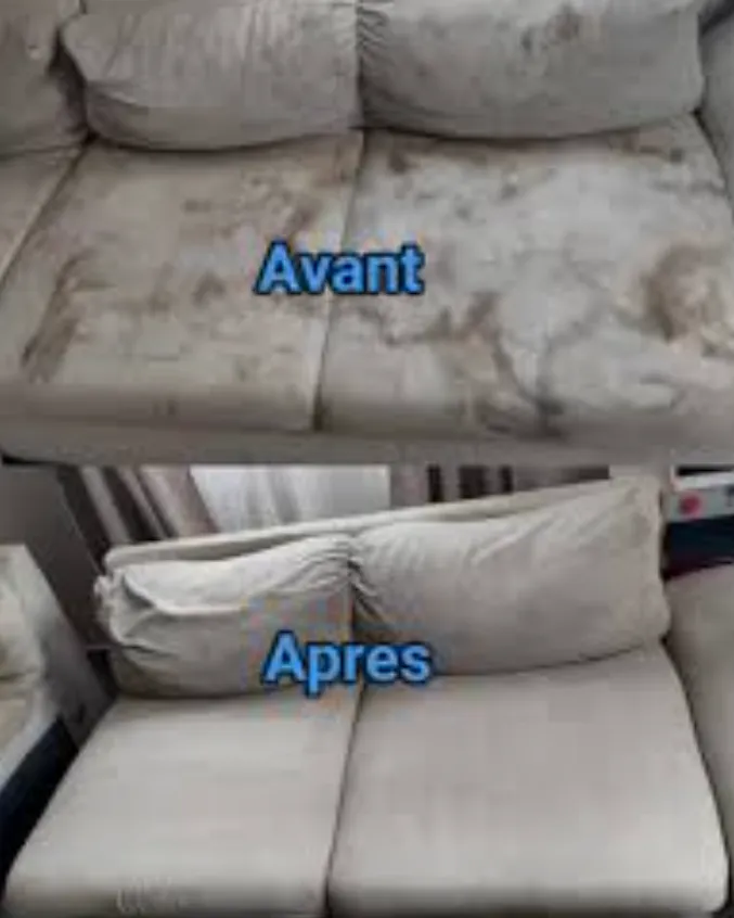 Canapé trois places avant et après nettoyage à domicile à Aubagne