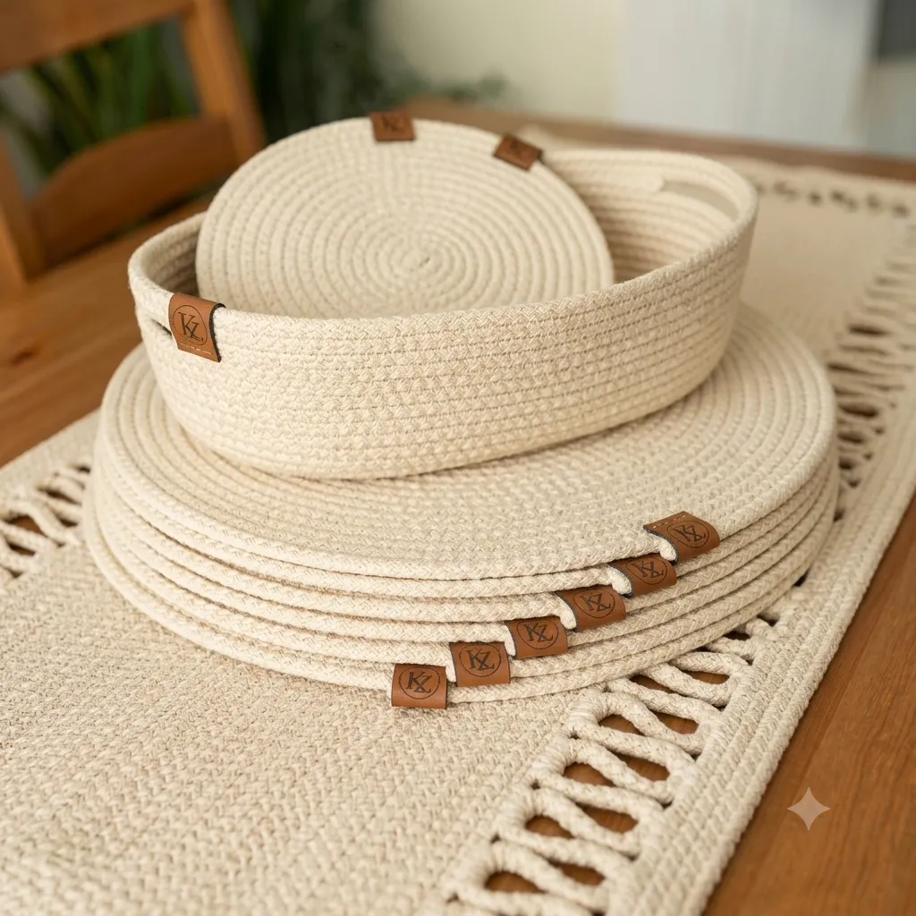 Ensemble blanc de paniers et dessous de table Kenzi