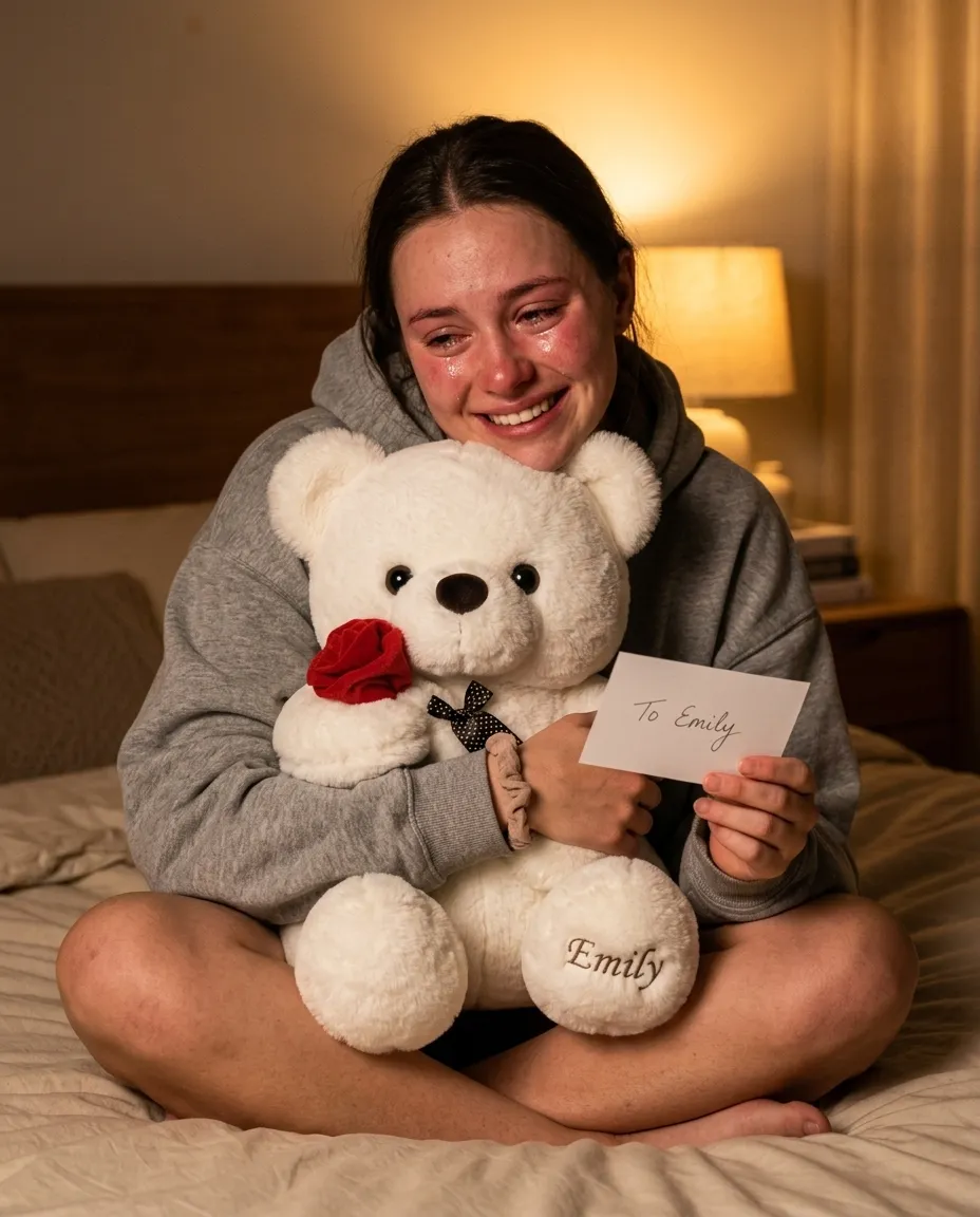 The Huggable inside an open kraft gift box with tissue paper, on a wooden floor in soft afternoon light