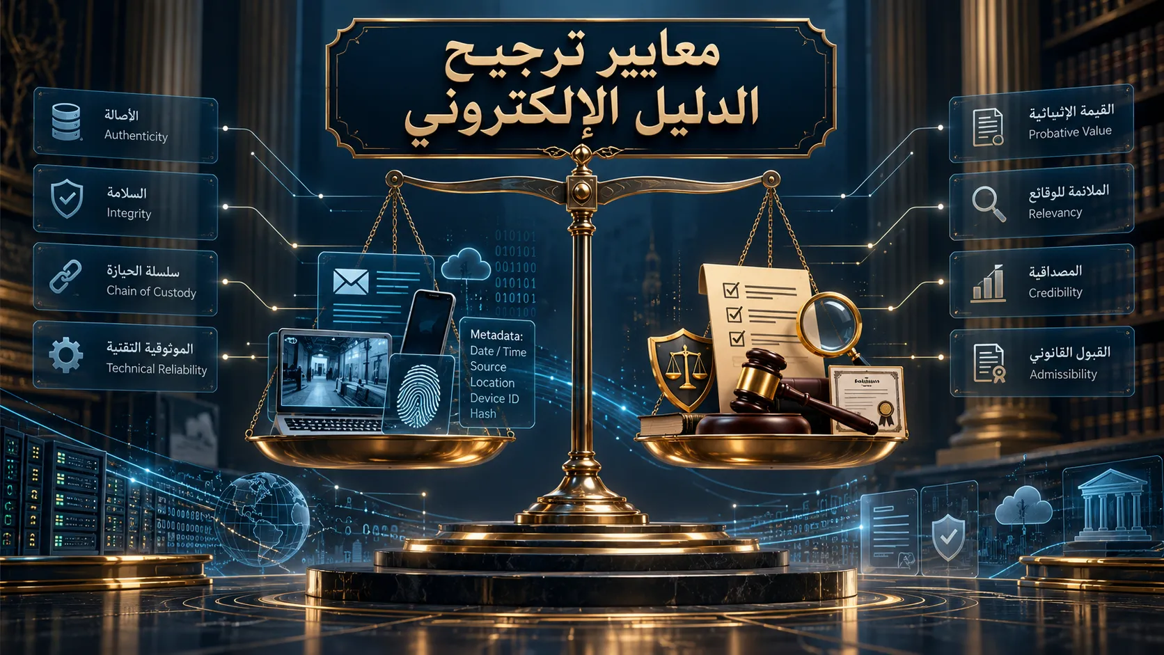 ميزان العدالة والأدلة الرقمية