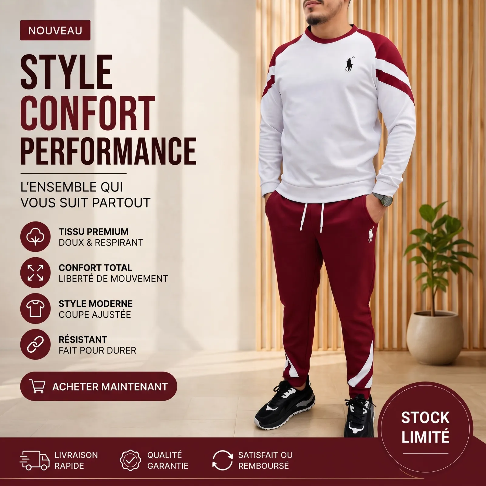 Ensemble Blanc et Bordeaux POLO