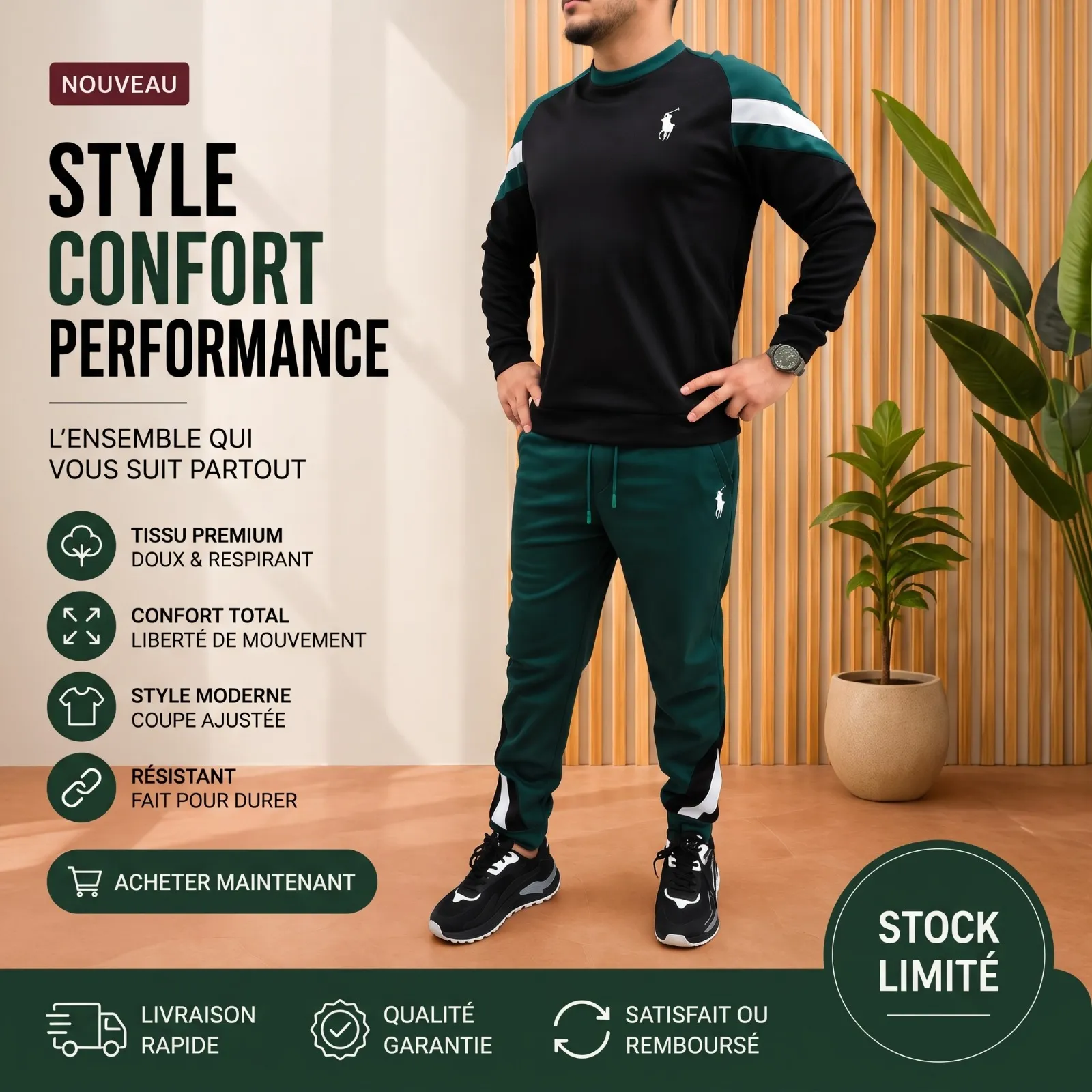Ensemble Noir et Vert POLO